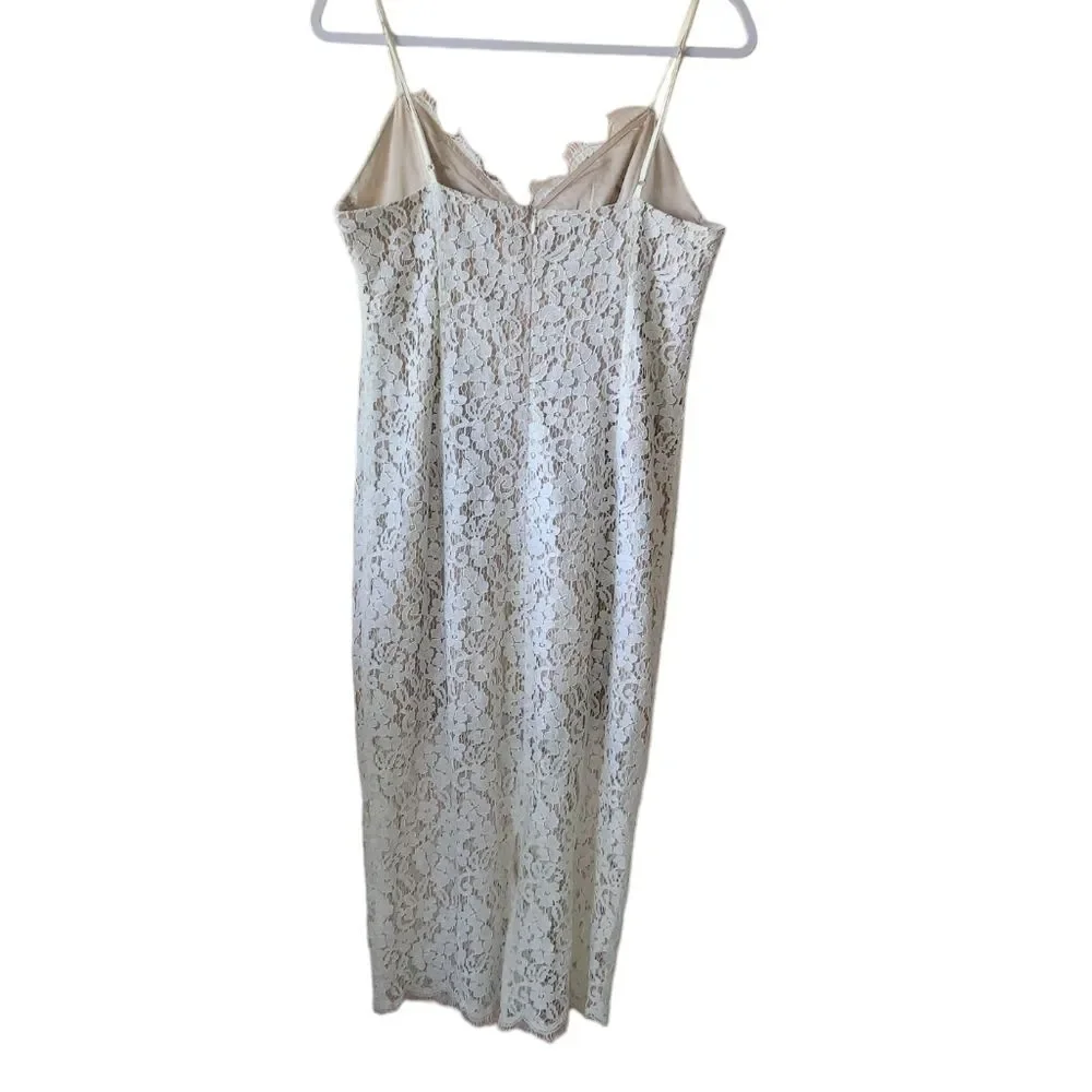 Bardot White Lace Overlay Nude Cami Strap Vneck Midi Dress Womens 10 - Picture 3 of 7